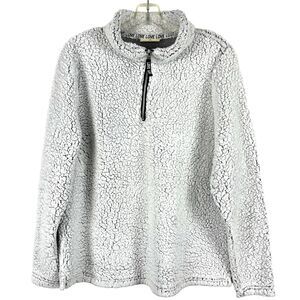 Bobbie Brooks Sherpa Fleece Pullover Zip Lightweight White Streetwear Womens LG